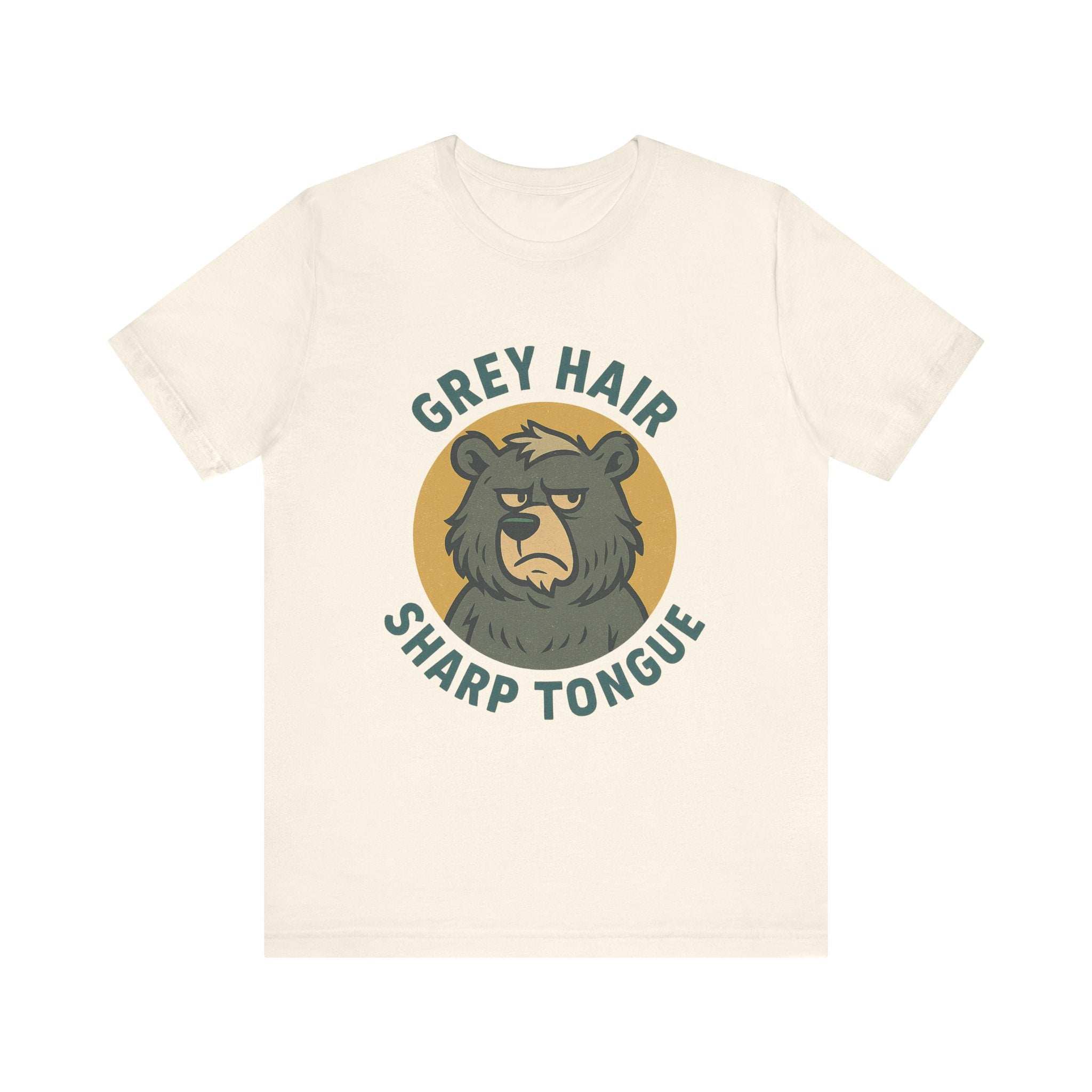 Bear Graphic Tee - Grey Hair Sharp Tongue Funny Retro Unisex Jersey Short Sleeve Tee