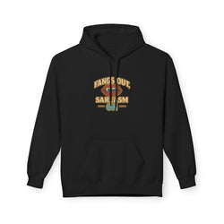 Black Fangs Out Sarcasm Hoodie with playful text and pouch pocket, casual and cozy design