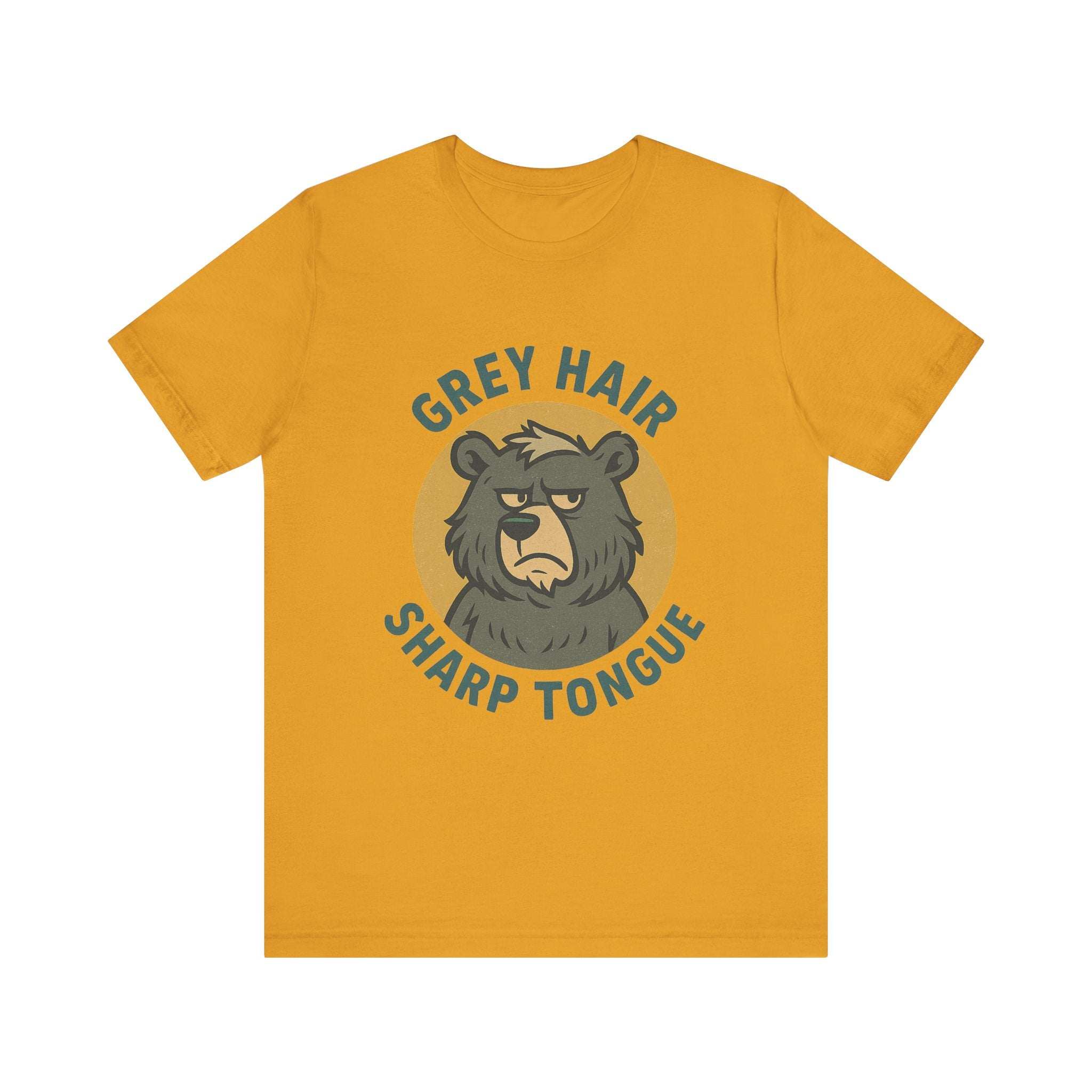 Bear Graphic Tee - Grey Hair Sharp Tongue Funny Retro Unisex Jersey Short Sleeve Tee