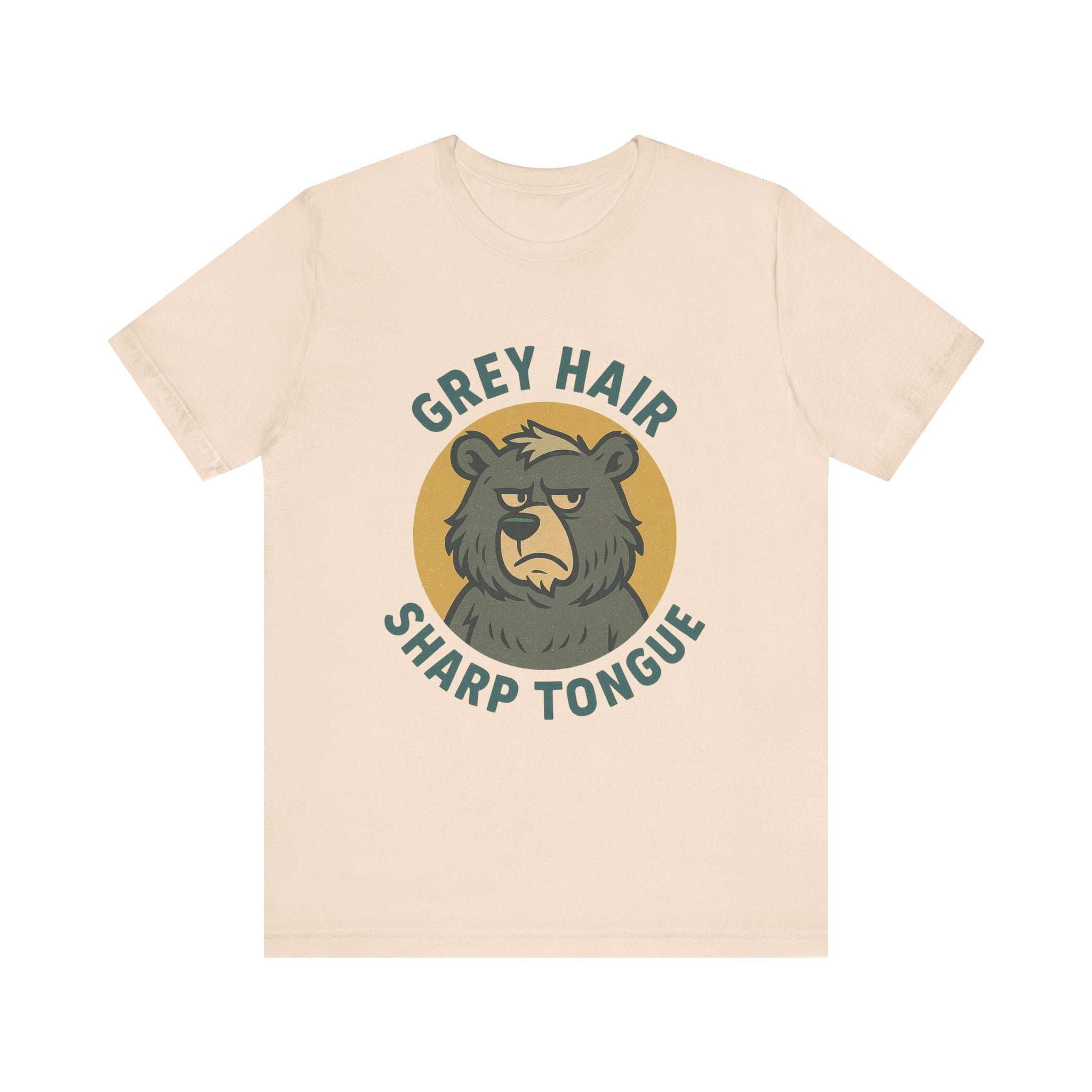 Bear Graphic Tee - Grey Hair Sharp Tongue Funny Retro Unisex Jersey Short Sleeve Tee