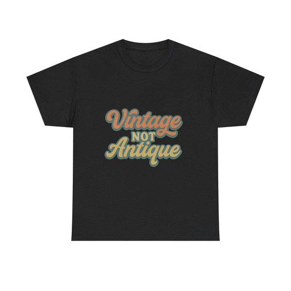 Black Vintage Vibes Unisex heavy cotton T-shirt with retro "Vintage Not Antique" text design