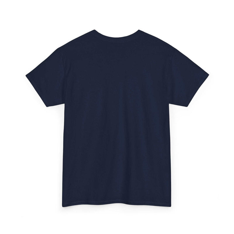 Back view of navy blue funny unisex tee shirt for introverts with classic fit and ribbed knit collar