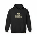 Old Man Snark black cotton-blend fleece hoodie with "NOT EXACTLY SHOCKING." graphic text on chest and OMS logo on hem.