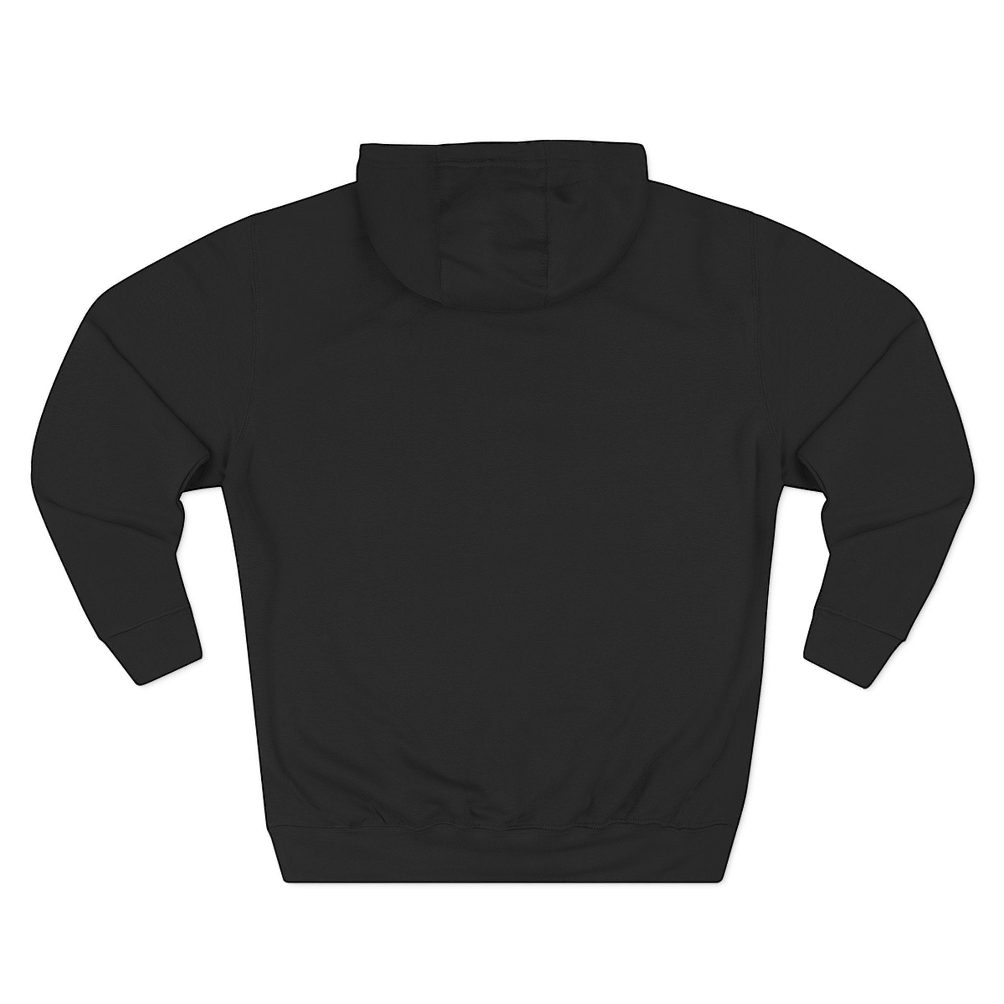 Old Man Snark black minimalist pullover hoodie, back view showing clean structured silhouette and solid fabric.