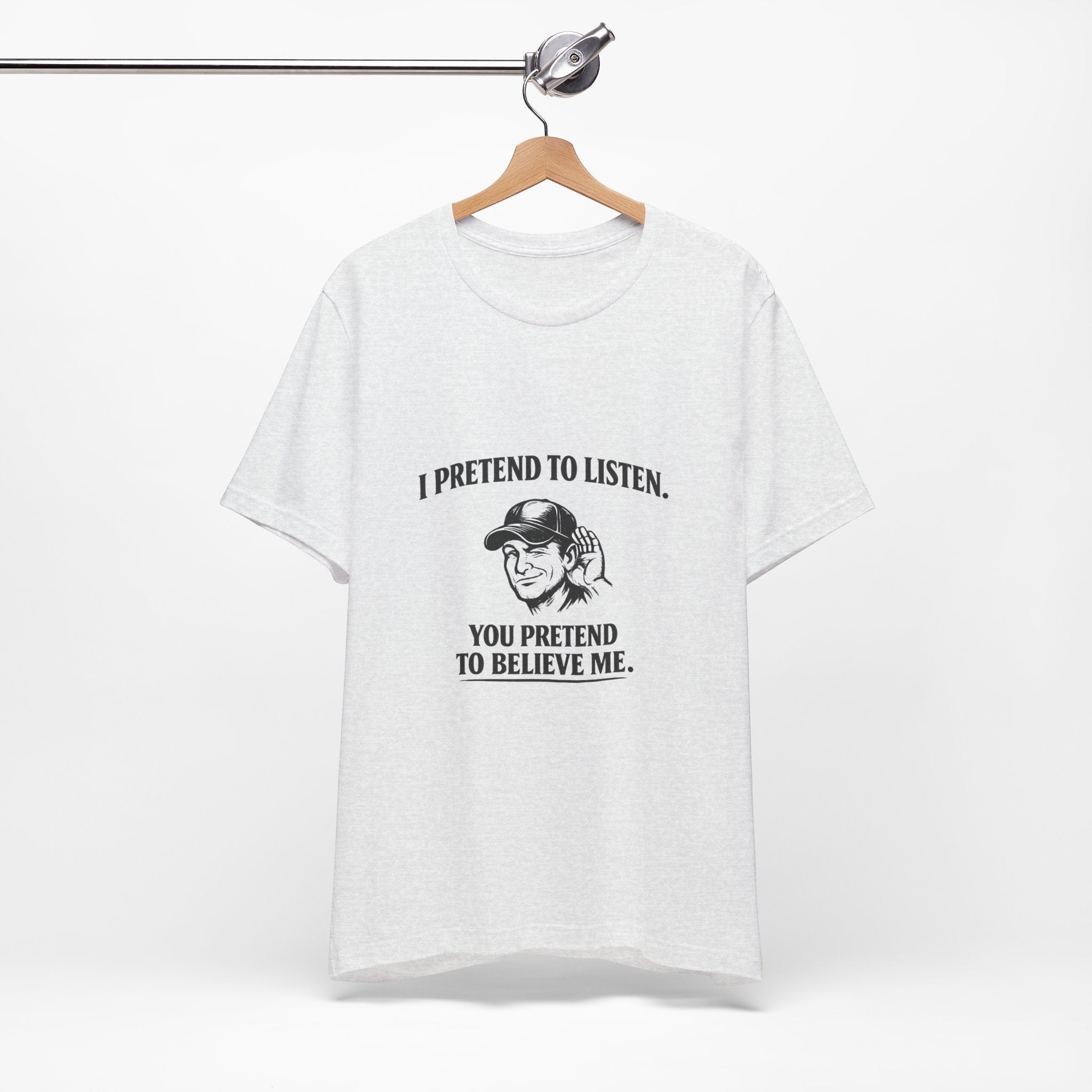 Old Man Snark heather grey cotton t-shirt with black text and graphic of a man cupping his ear.